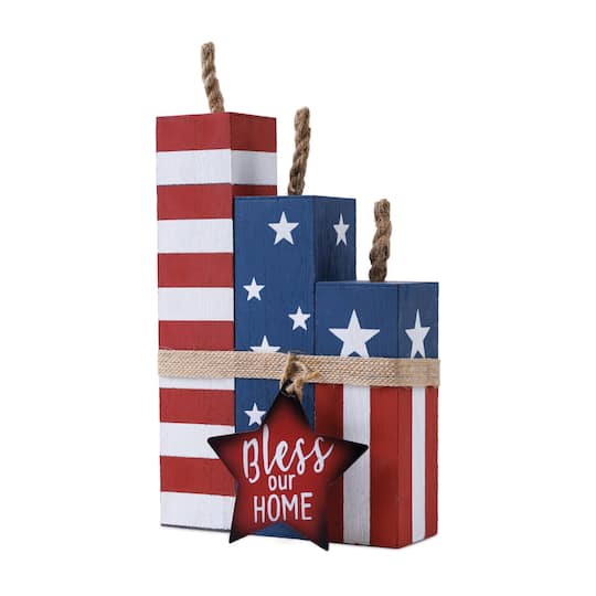 55530DS 7.87 x 2.76 x 14.09 in. Wood Firecracker Block Bundle, Red, White & Blue